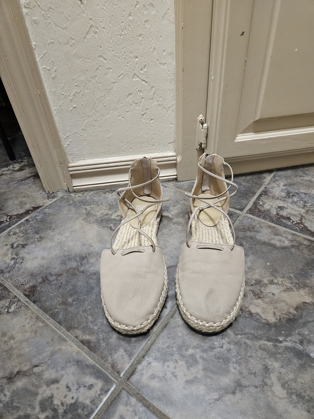Woven Espadrille Flats in Beige